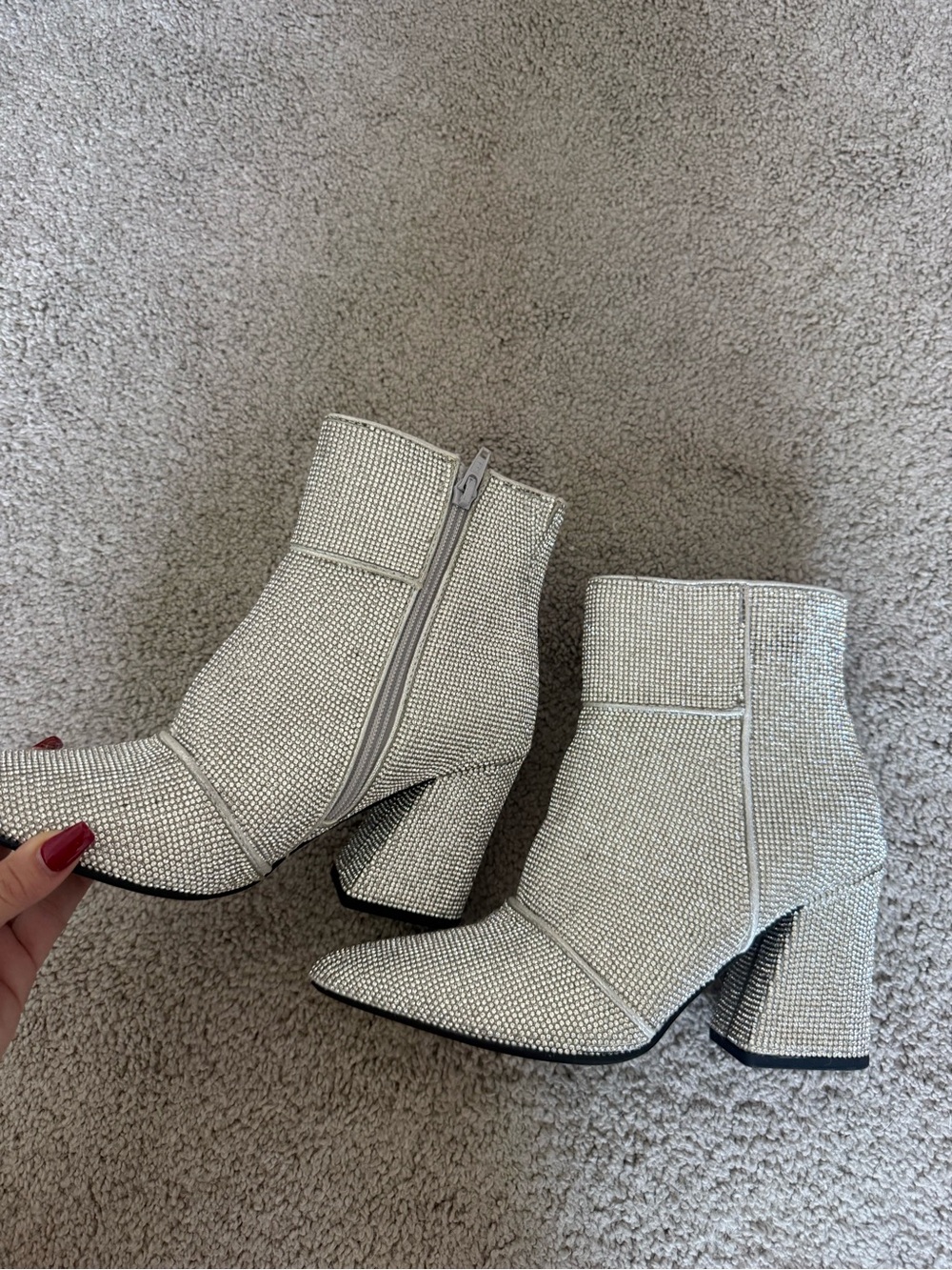 a new day Silver Rhinestone Block Heel Ankle Boots